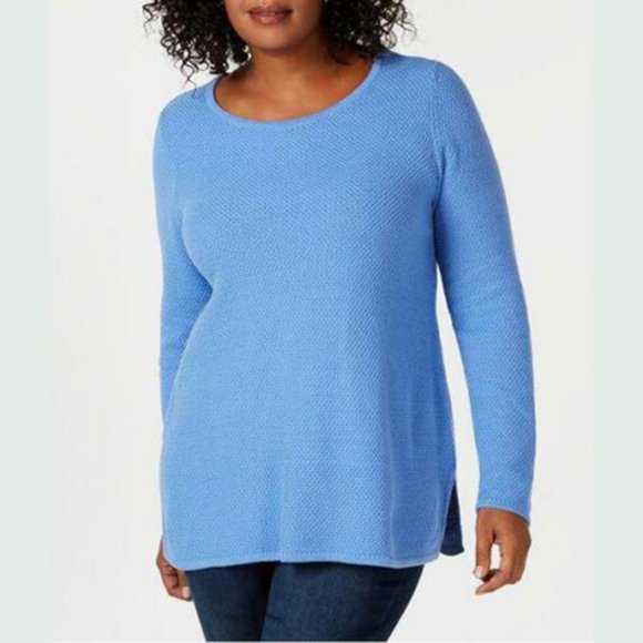Charter Club Sweater Womens Plus Blue Seed Stitched Scoop Neck Tunic Pullover - Picture 1 of 7